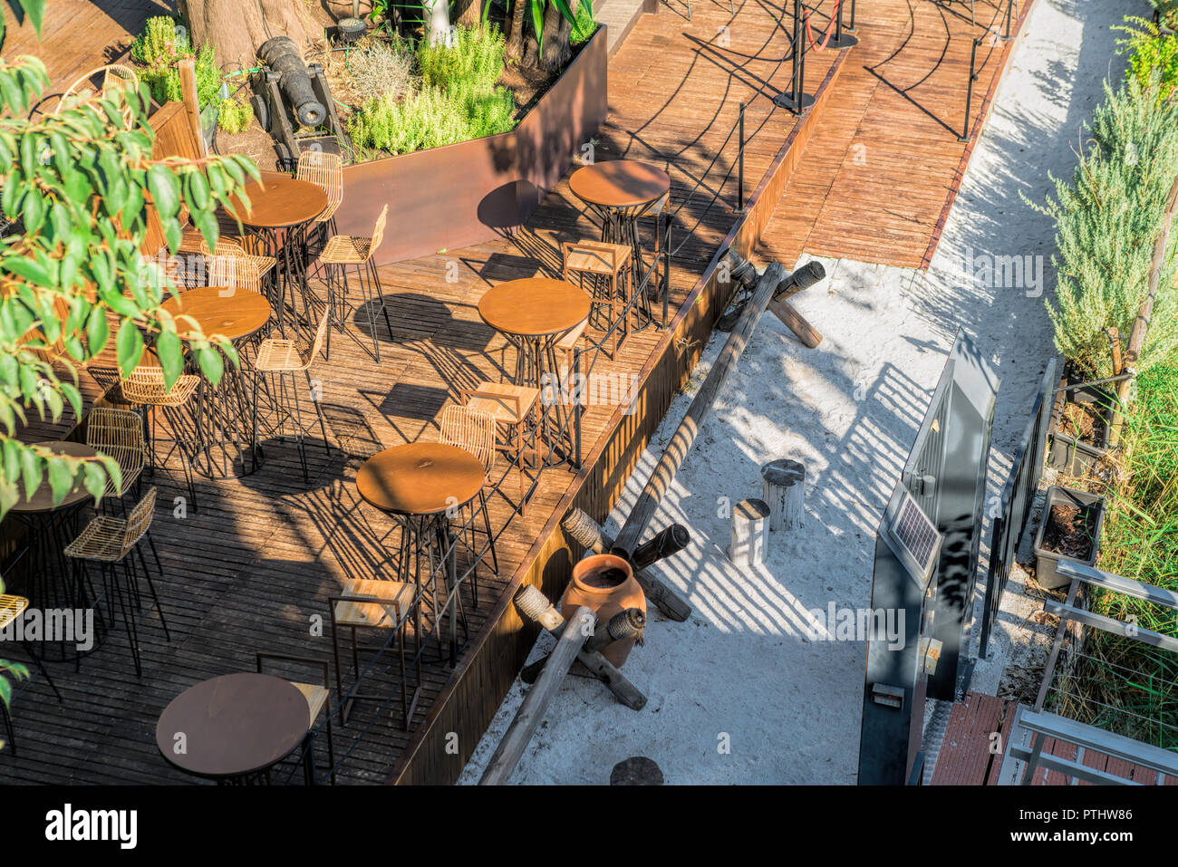 Street Cafe Eines der zentralen Bezirke der Provinz Sevilla, Andalusien, Spanien Stockfoto