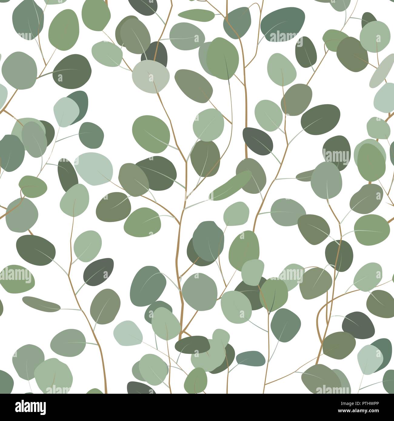 Nahtlose Muster mit Eukalyptus. Handgemalten floralen Ornament mit Silver Dollar, gesät und Baby eukalyptus Niederlassungen auf weißem Hintergrund. V Stock Vektor