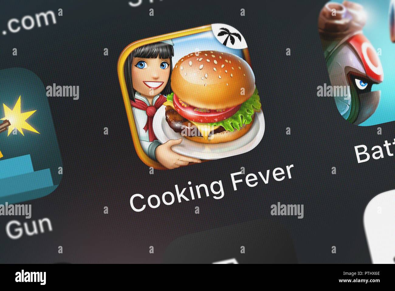 London, Großbritannien - 09.Oktober 2018: Nahaufnahme der kochenden Fieber das Programmsymbol von Nordcurrent auf einem iPhone. Stockfoto