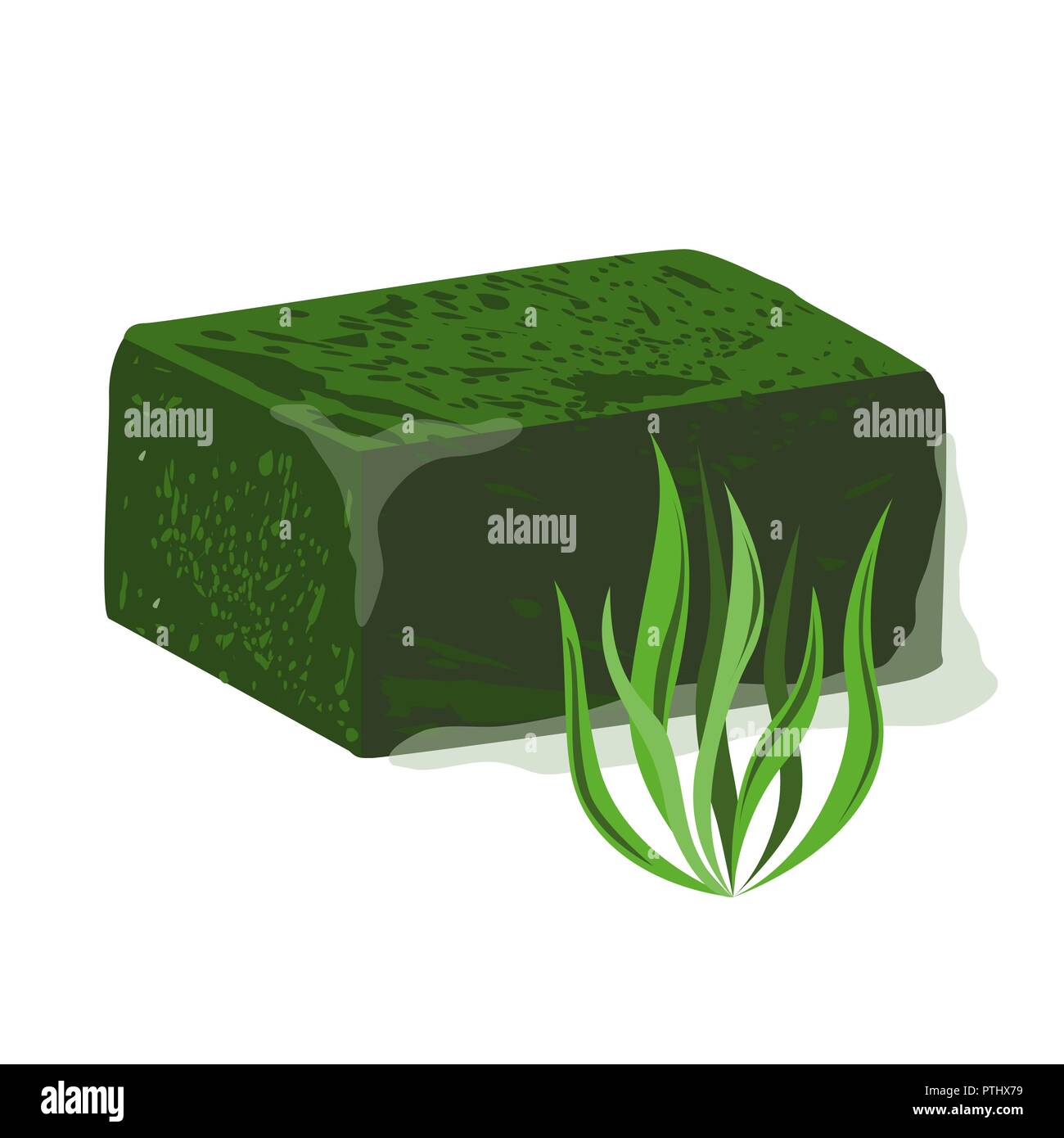 Vector Illustration von gefrorenen spirulina Block und aglae. Organische und frische, gesunde Nahrungsergänzung. Hand gezeichnet isolierte Objekte auf weißem Hintergrund Stock Vektor