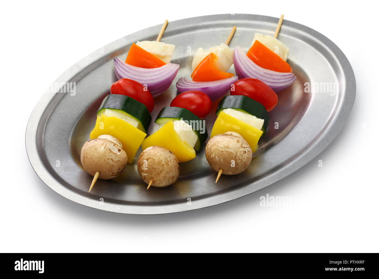 Halloumi Käse Gemüse Spieße kebab Zutaten, Gesundes vegetarisches Gericht Stockfoto