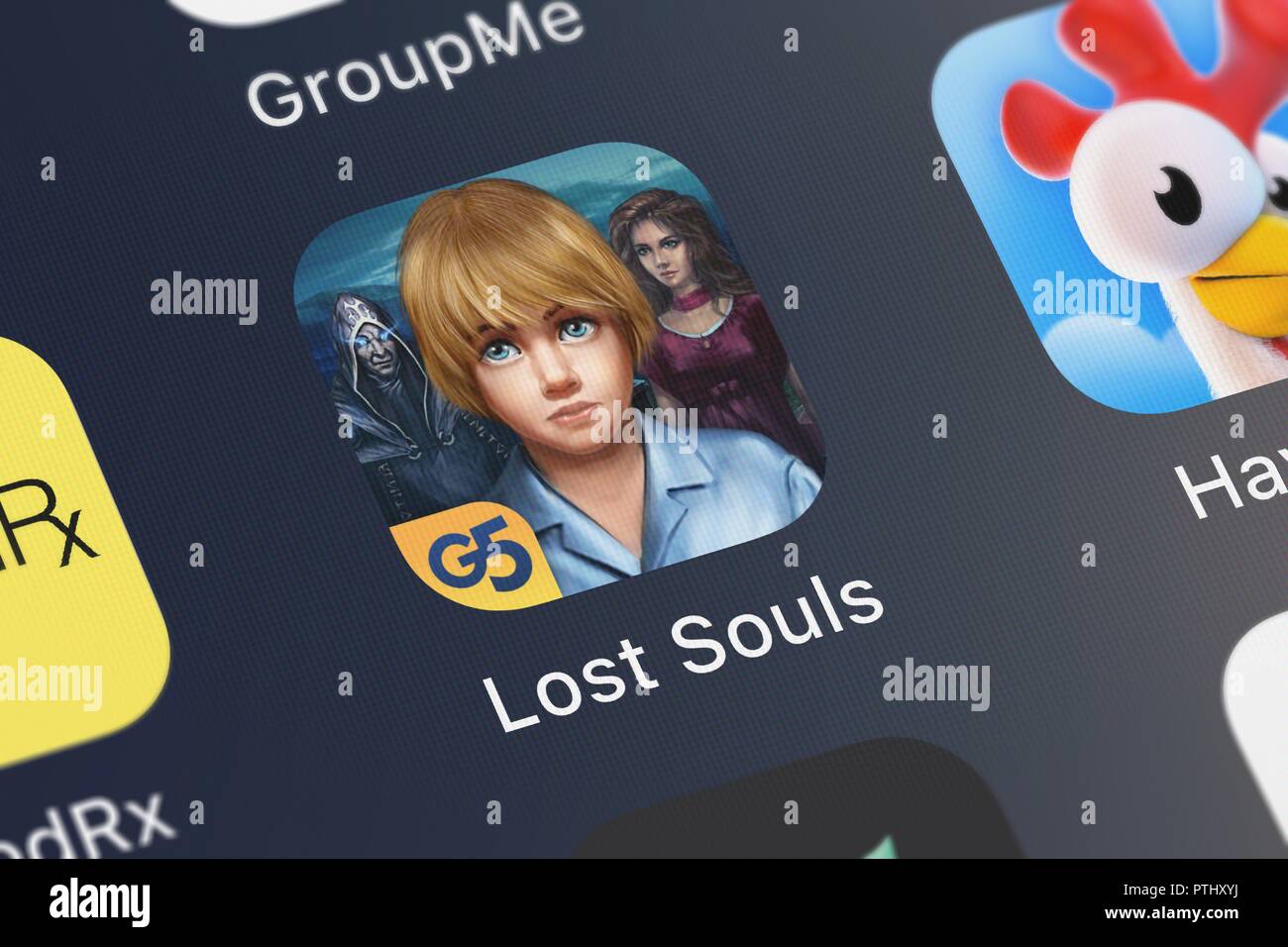 London, Großbritannien - 09.Oktober 2018: Nahaufnahme der verlorenen Seelen: Verzauberte Gemälde mobile App von G5 Entertainment AB. Stockfoto