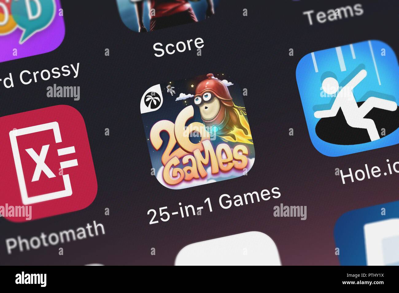 London, Großbritannien - 09.Oktober 2018: Nahaufnahme der populären Nordcurrent's App 25-in-1-Spiele - Gamebanjo. Stockfoto