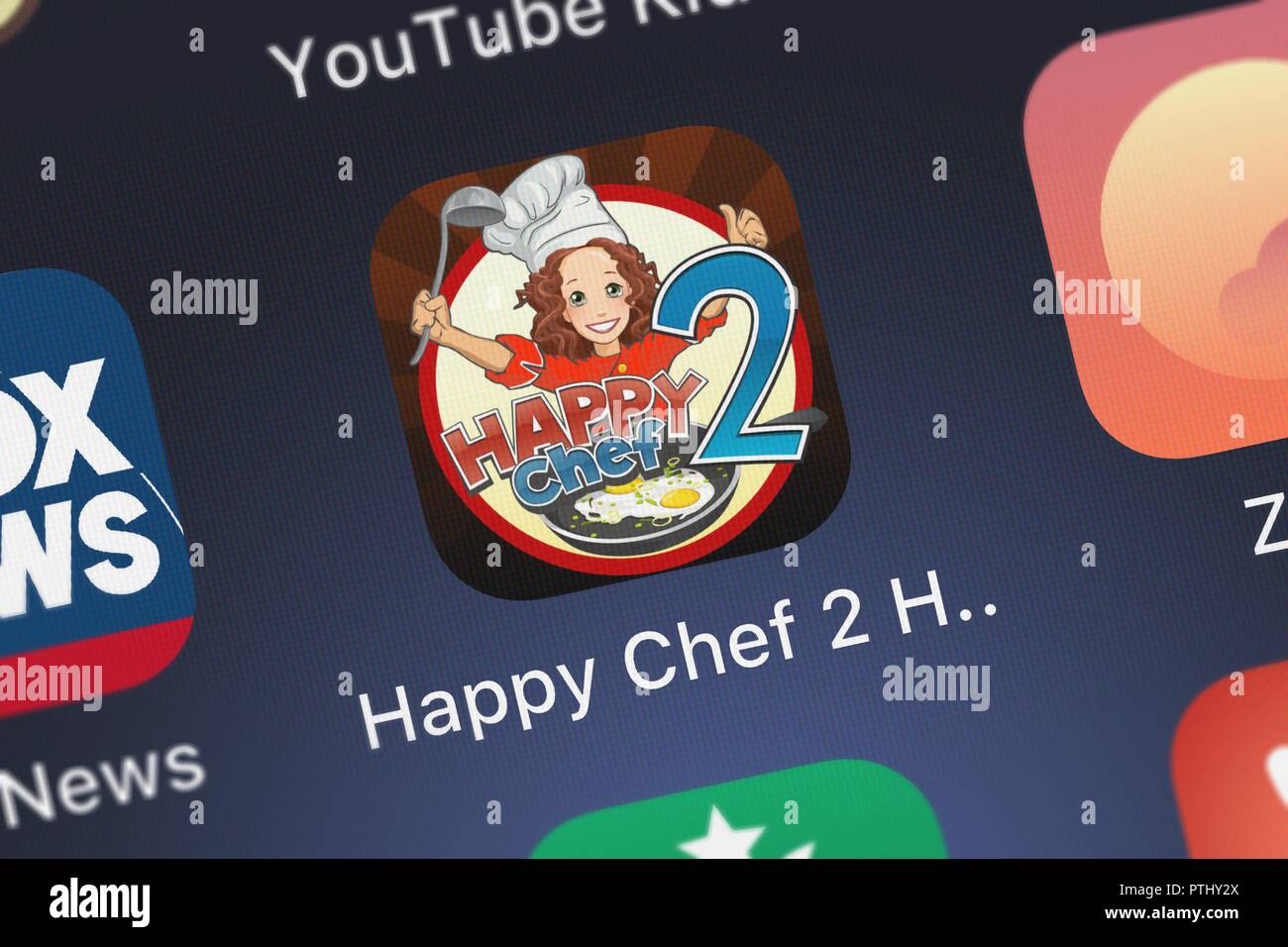 London, Großbritannien - 09.Oktober 2018: Nahaufnahme des Happy Chef 2 HD mobile App von Nordcurrent. Stockfoto