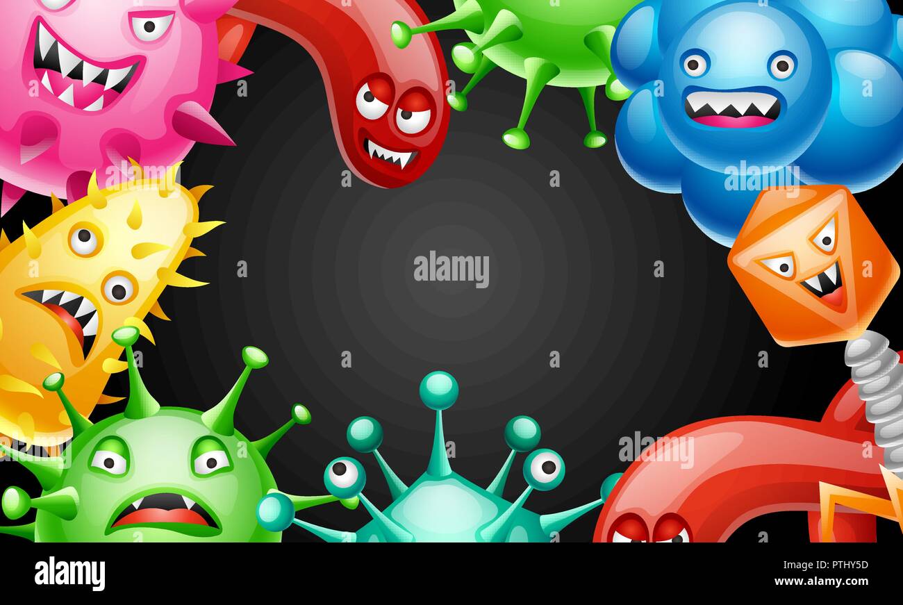 Hintergrund mit wenig wütend Viren. Stock Vektor