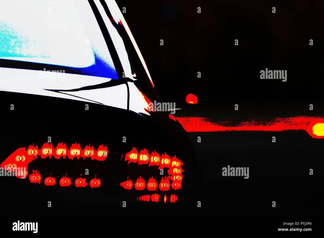 Auto Rückleuchte mit Signalisierung der Kreuzung biegen Sie rechts ab. Foto mit Filter. Stockfoto