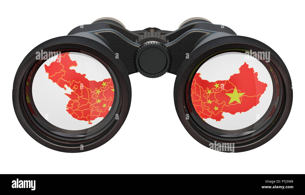 Spionage in China Konzept, 3D-Rendering auf weißem Hintergrund Stockfoto