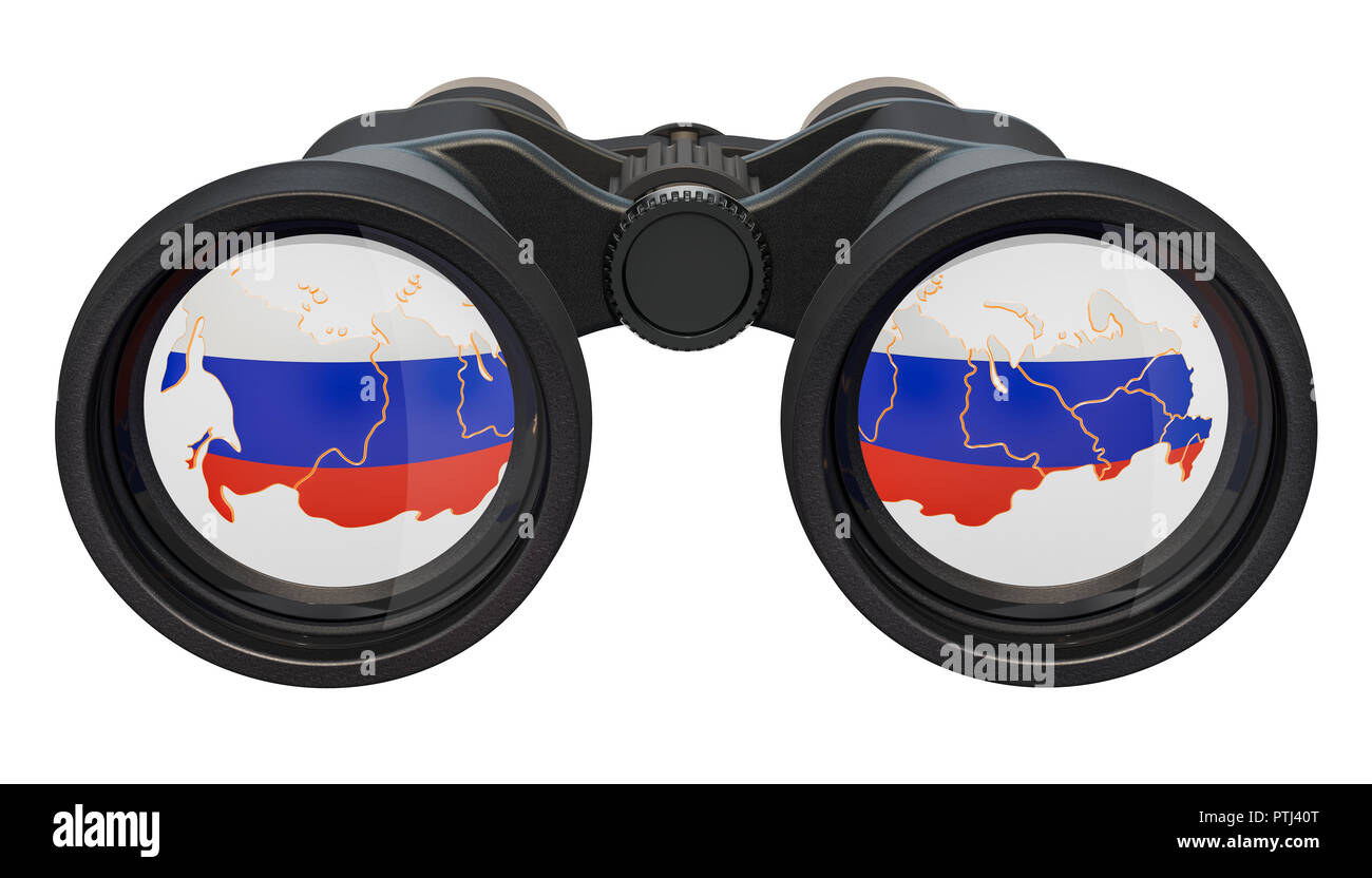 Spionage in Russland Konzept, 3D-Rendering auf weißem Hintergrund Stockfoto