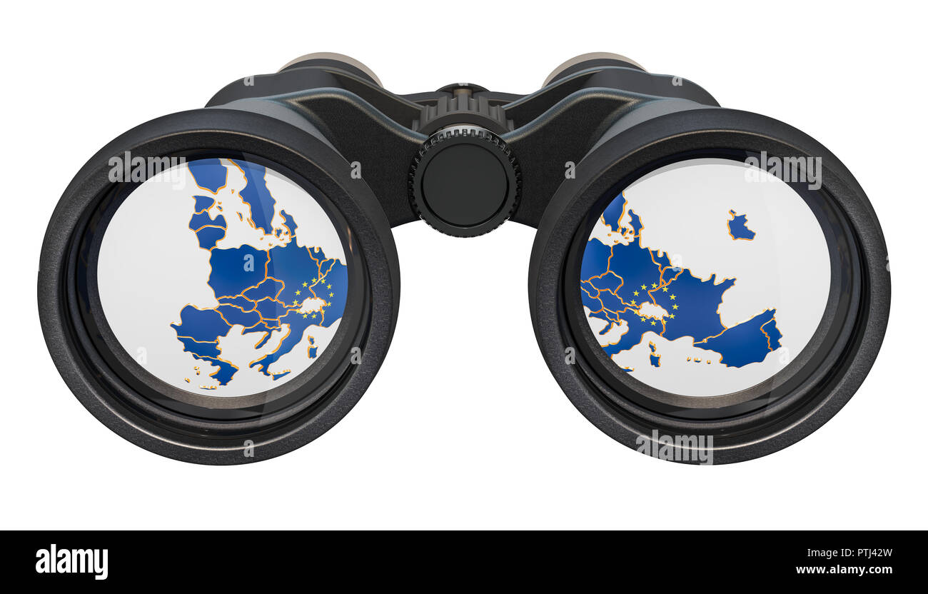 Spionage in der Europäischen Union Konzept, 3D-Rendering auf weißem Hintergrund Stockfoto