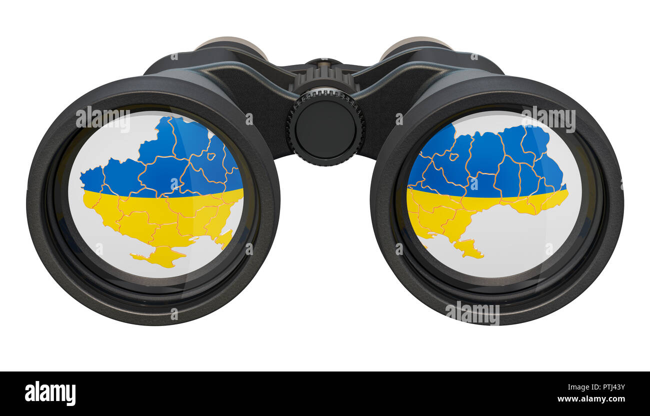 Spionage in der Ukraine Konzept, 3D-Rendering auf weißem Hintergrund Stockfoto