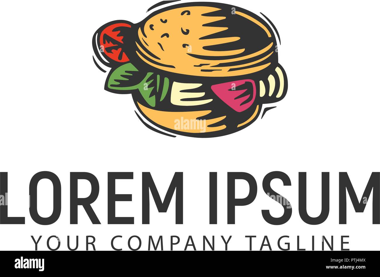 Burger retro Hand gezeichnet Logo Design Konzept Vorlage Stock Vektor