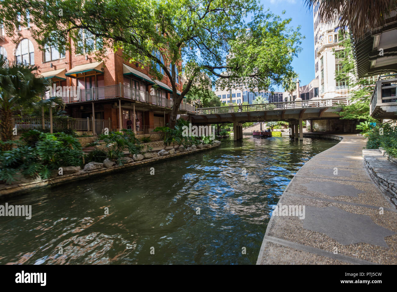Berühmte szenische San Antonio River Walk in Texas. Stockfoto