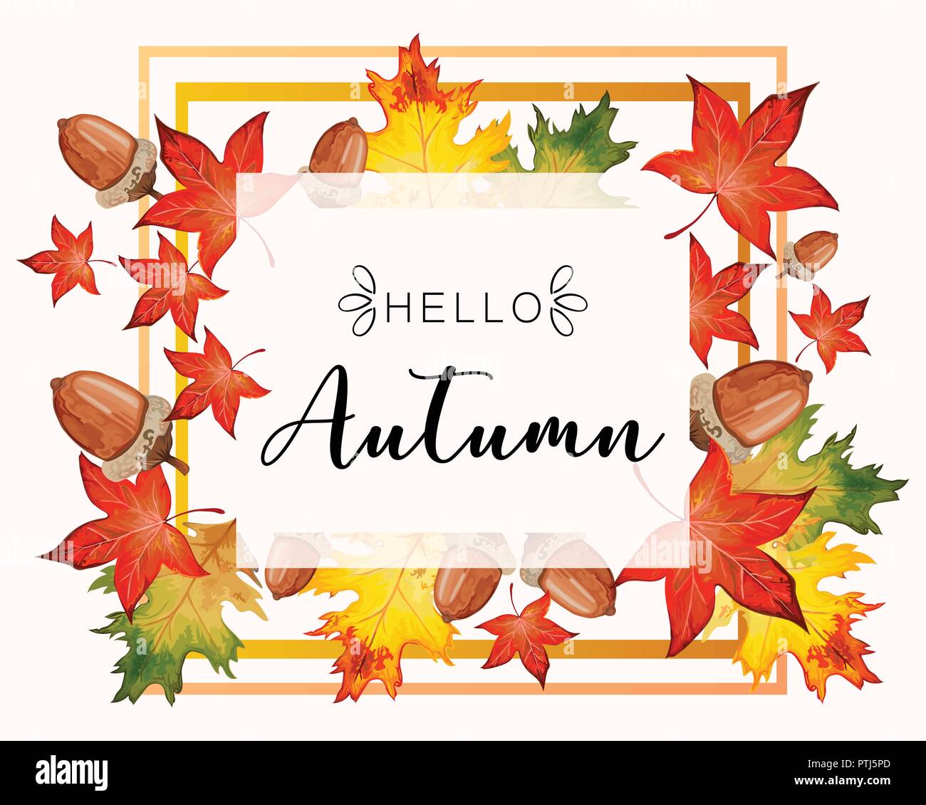 Hallo fallen Schriftzug im Herbst dekorative Blätter frame. Stock Vektor