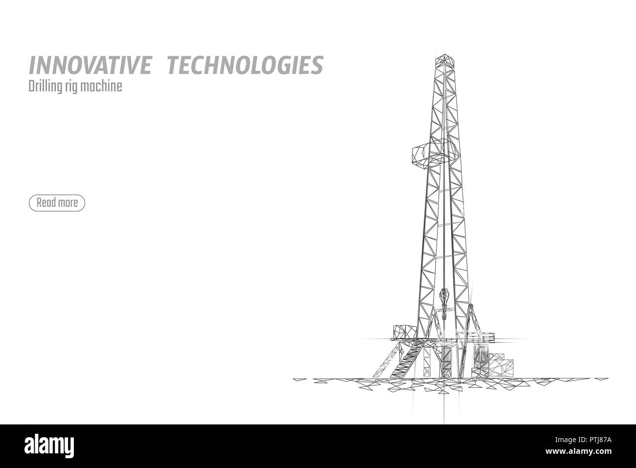 Onshore Öl Gas Bohranlage. Rohstoff Wirtschaft Finanzen Business Konzept. Petroleum Industrie gut Maschine Ökologie. Low Poly glühende Nacht Silhouette 3D-Render polygonalen Vector Illustration Stock Vektor