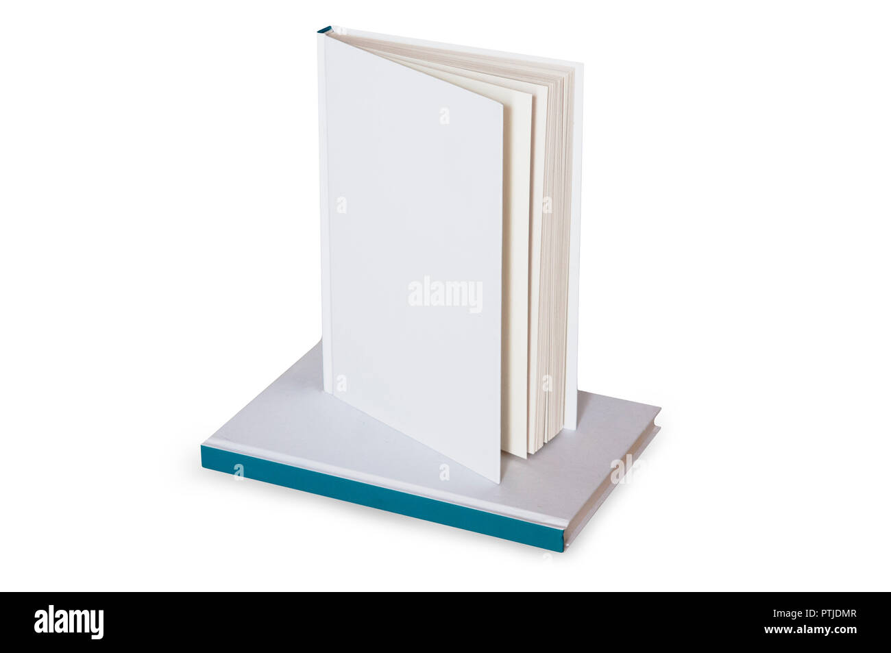 Leeres weißes Buch über ein anderes Buch fertig Anpassung an Mockup oder Abdeckung isoliert Stockfoto