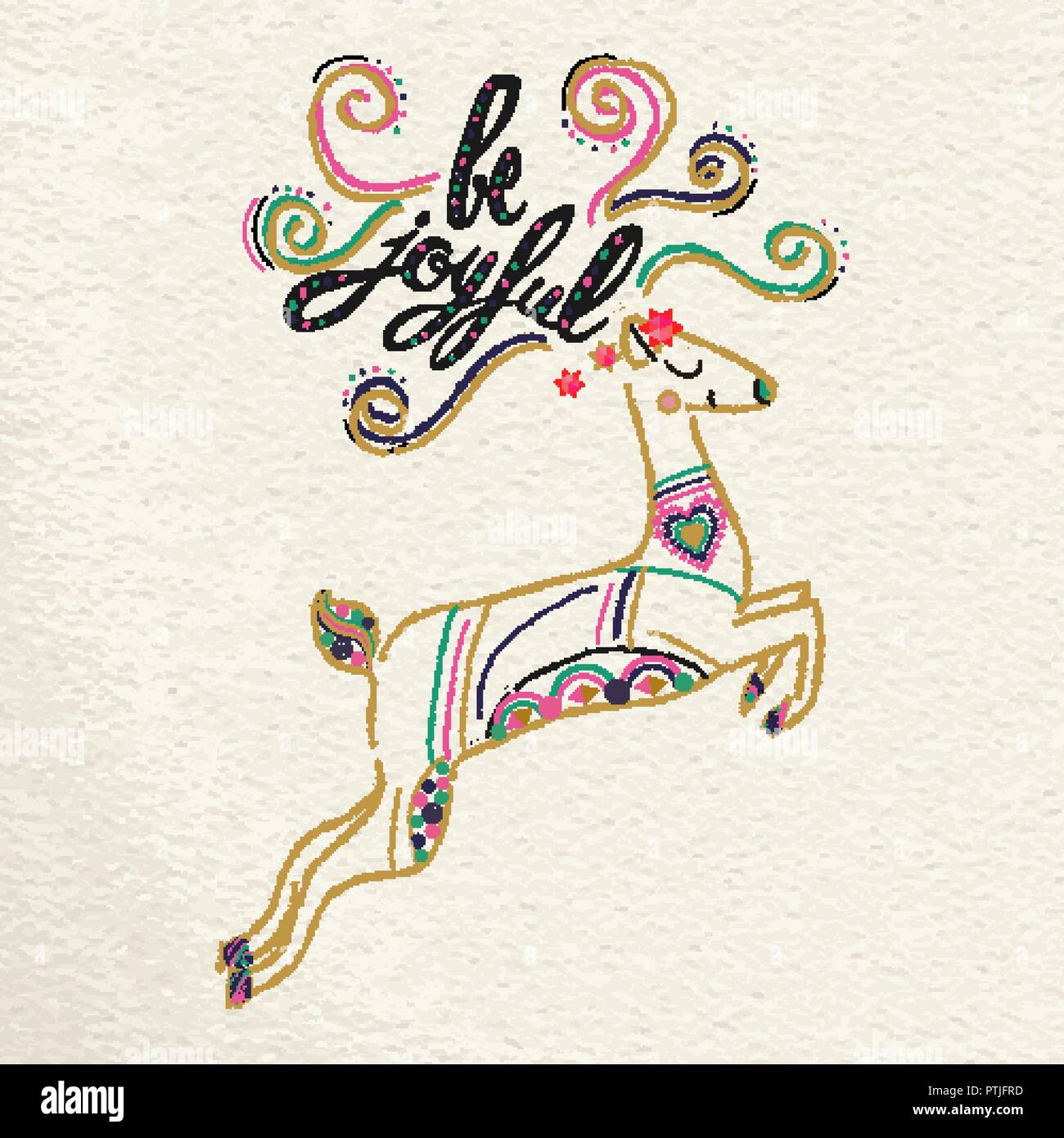 Süße Weihnachten Grußkarte boho Design für die Ferienzeit mit Hand gezeichnet Rentiere und Typografie. Kreative vintage Kalligraphie zitat Abbildung. Stock Vektor