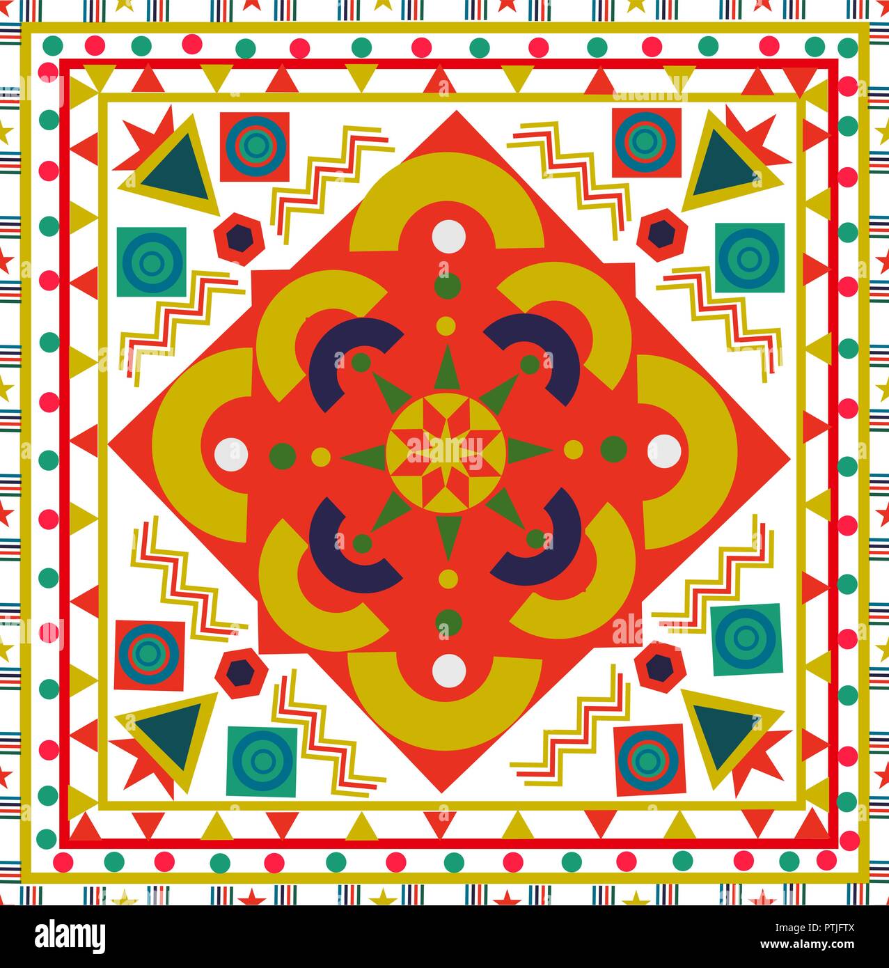 Nahtlose Muster mit bunten Flickenteppich. Retro tribal böhmische Volksmusik multicolor Blumenschmuck. Nützlich für keramische Fliesen, Tapeten, Linoleum, texti Stock Vektor