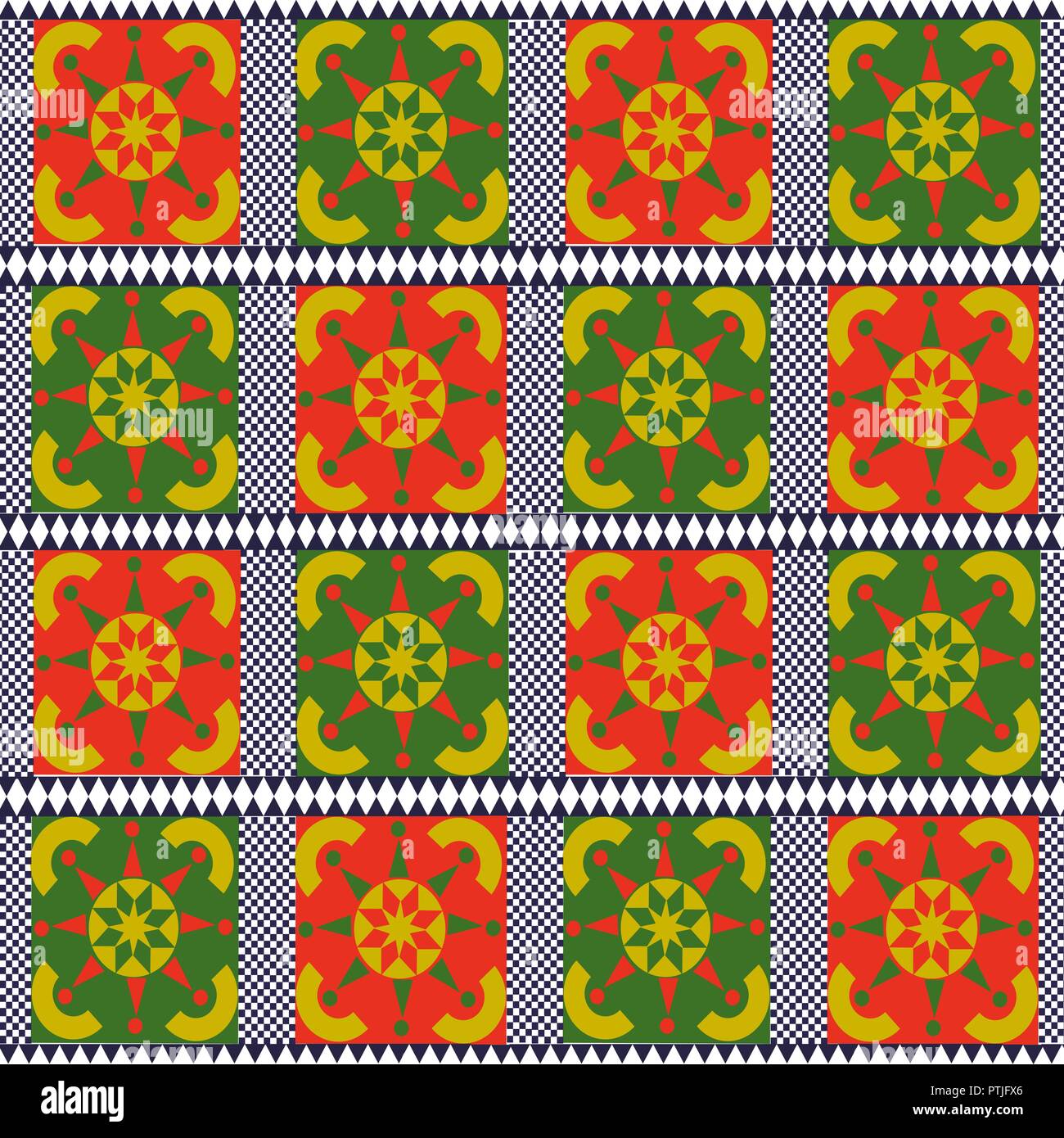 Nahtlose Muster mit bunten Flickenteppich. Retro böhmische Volksmusik multicolor Blumenschmuck. Nützlich für keramische Fliesen, Tapeten, Linoleum-, Textil-, Web Stock Vektor