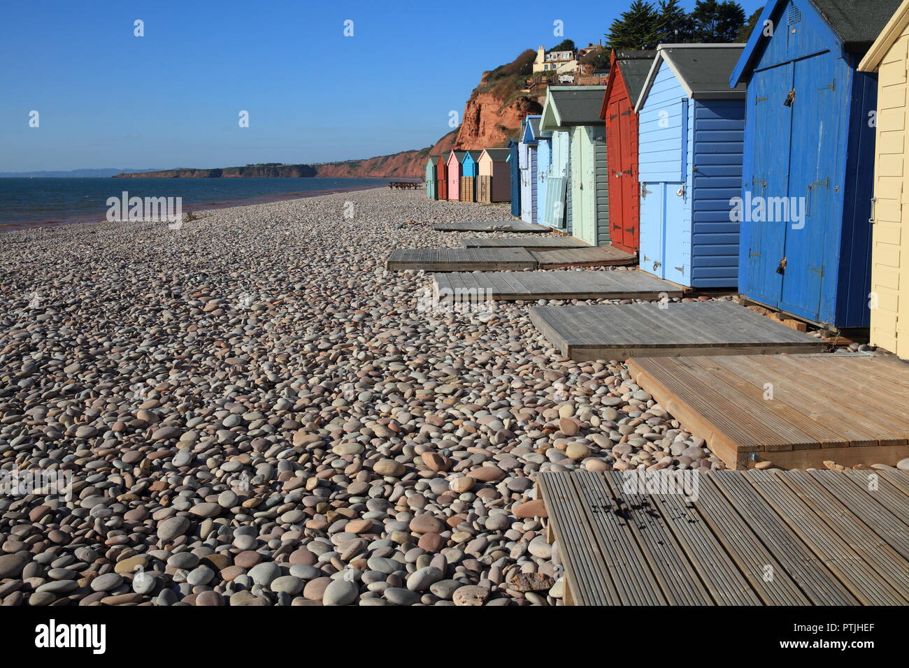 Budleigh Salterton Strandpromenade, East Devon, England, Großbritannien Stockfoto