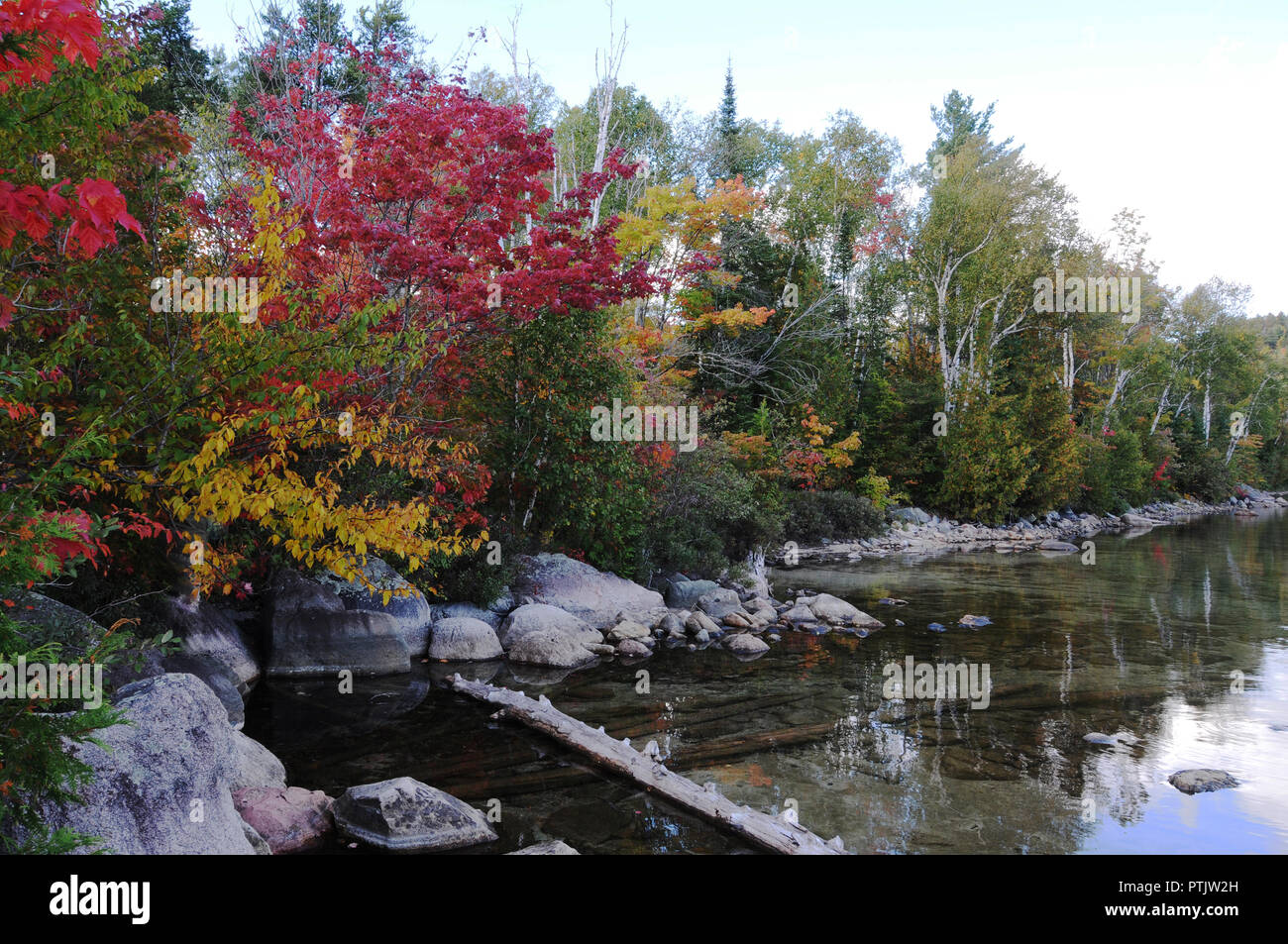 Herbst Landschaft Landschaft die bunte Jahreszeit, Bäume, Wasser, Felsen am See in einer ruhigen und friedlichen Atmosphäre. Stockfoto