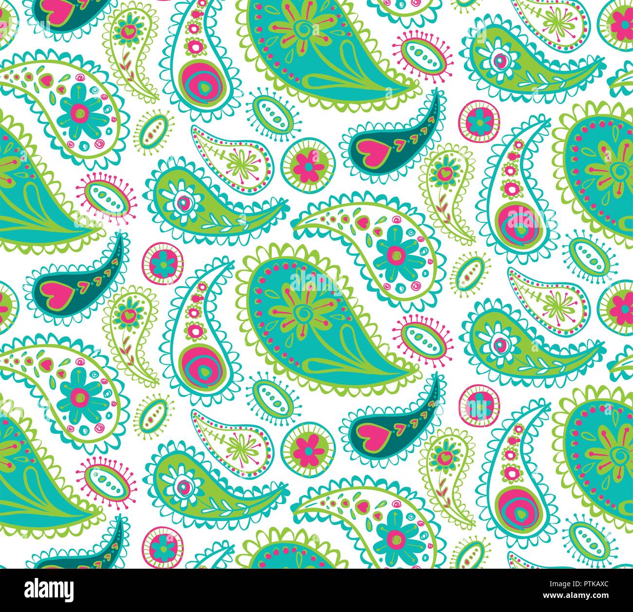 Vektor dekorative Paisley Design in Grün, Aquamarine und rosa Muster Hintergrund. Verwenden Sie für Gewebe, Steppdecken, Wallpaper, scrapbooking und Handwerk Stock Vektor