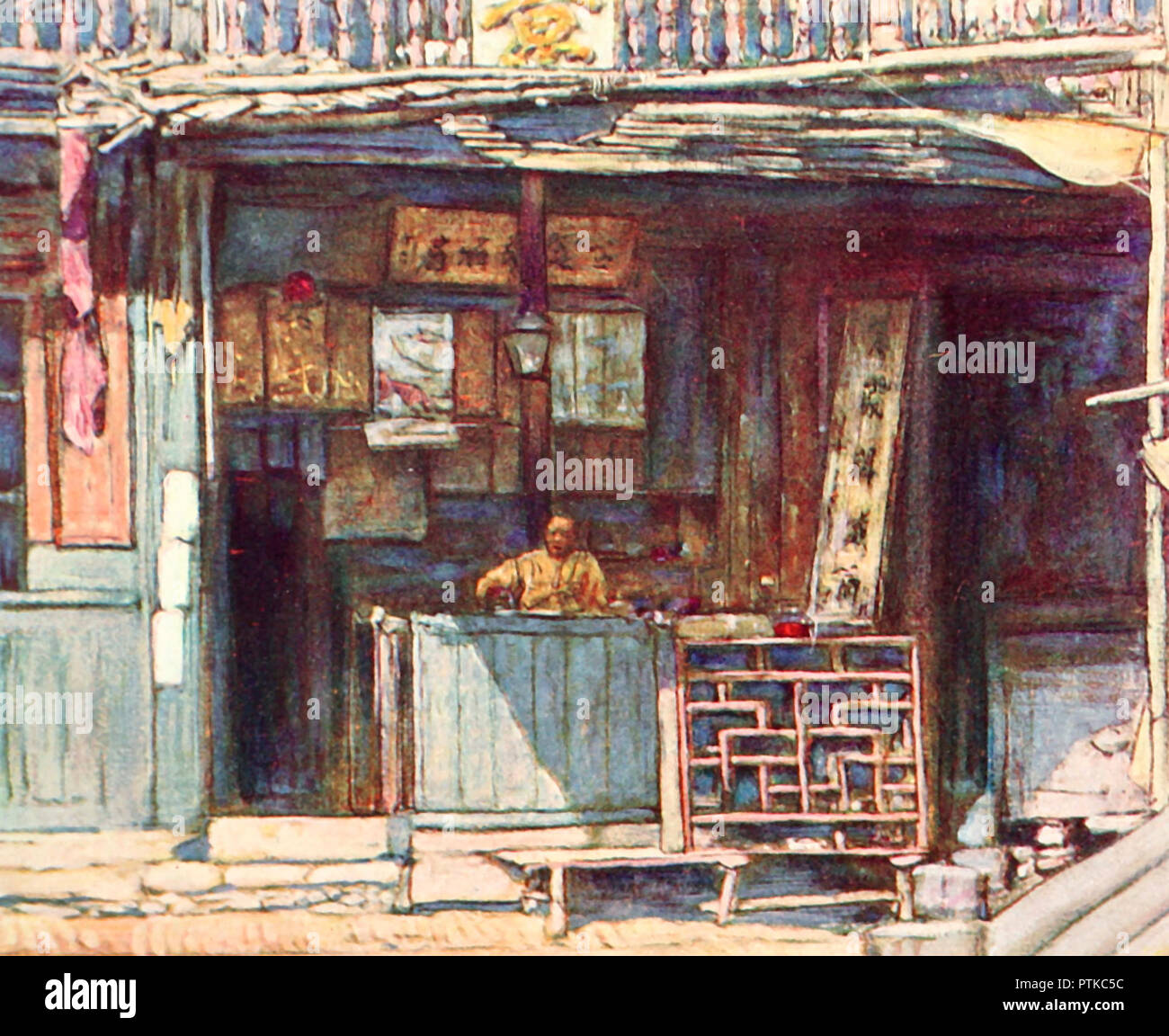 Warten auf Kunden in einem Geschäft in China, ca. 1909 Stockfoto