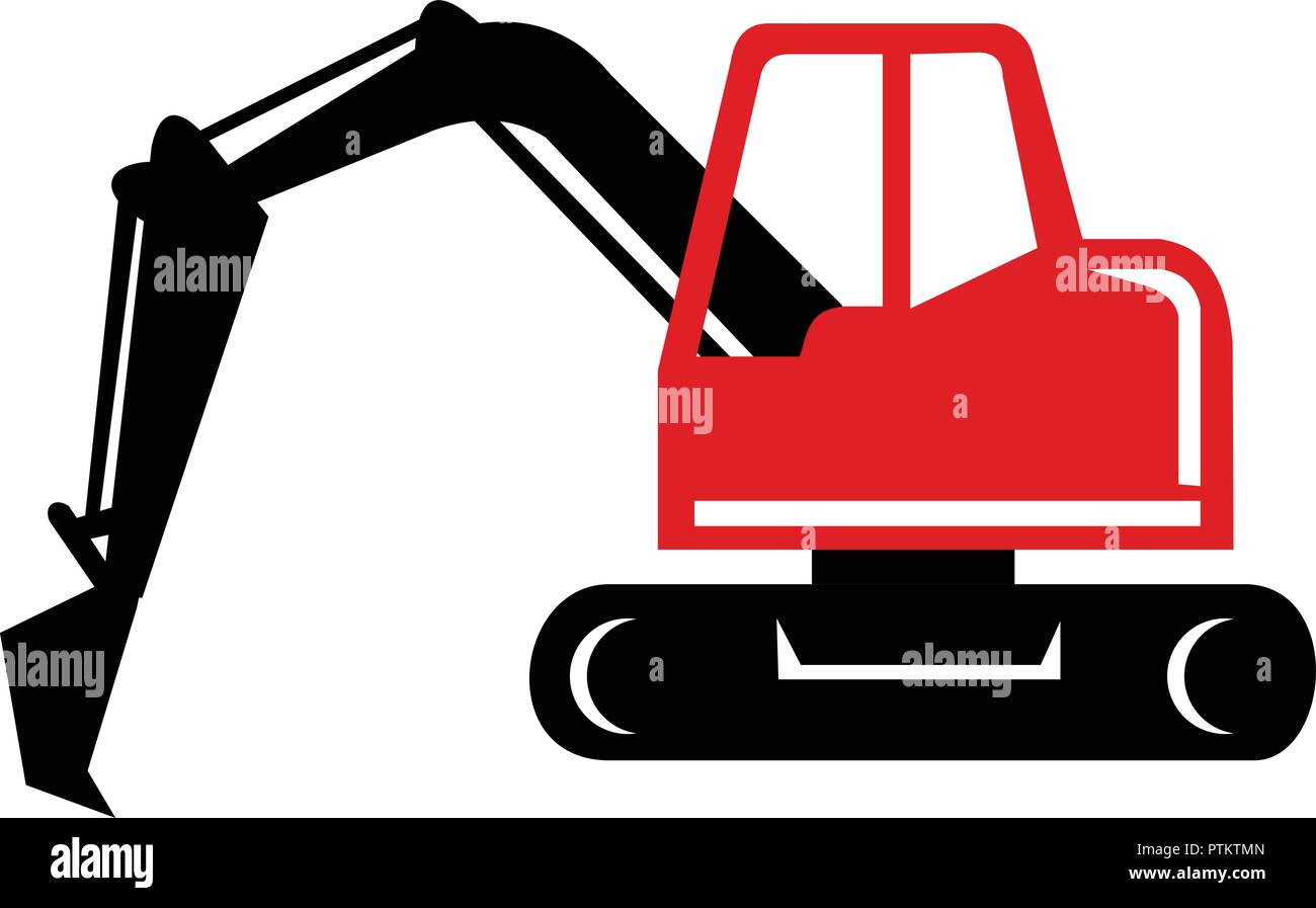 Symbol Retro Stil Abbildung eines mechanischen Digger oder Bagger Graben ausheben von Seite auf isolierten Hintergrund betrachtet. Stock Vektor