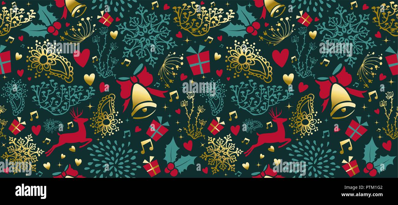 Frohe Weihnachten vintage nahtlose Muster card, gold XMAS Aufhänger Dekoration für Weihnachten Hintergrund. EPS 10 Vektor. Stock Vektor