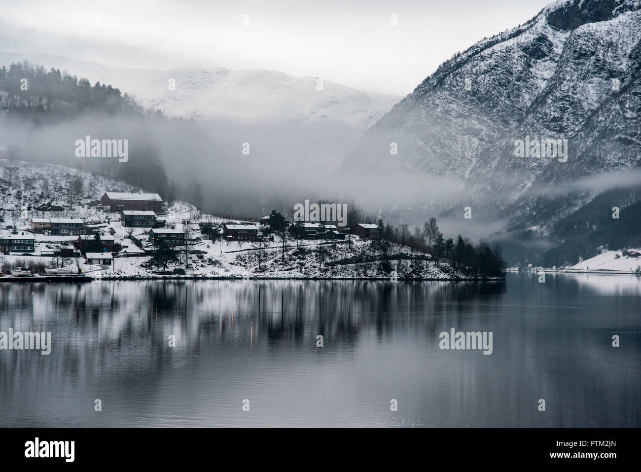 Ulavik im Winter in Norwegen. Stockfoto