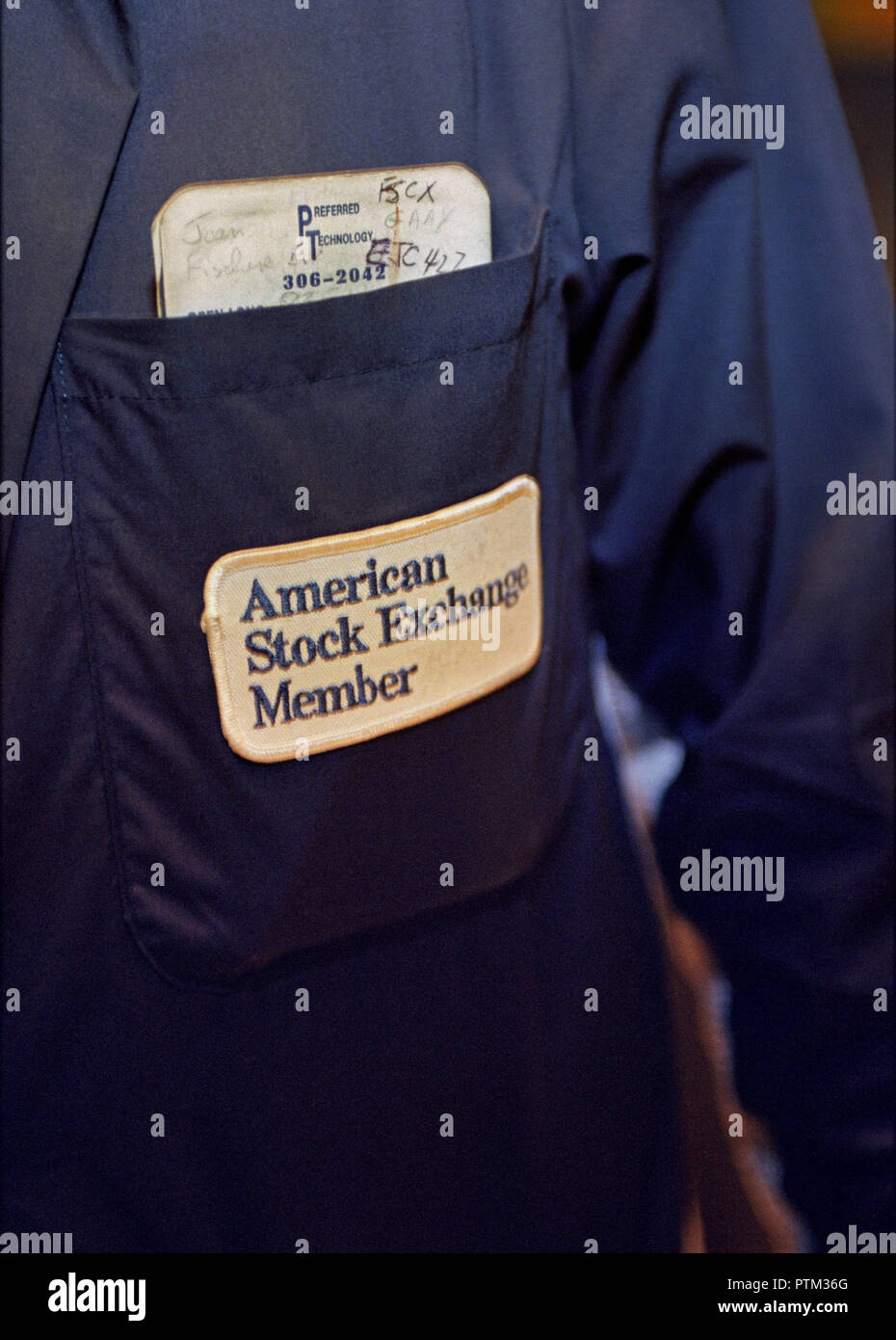 Handel Jacke an der AMEX oder amerikanische Börse von einem Händler auf dem Parkett abgenutzt Stockfoto