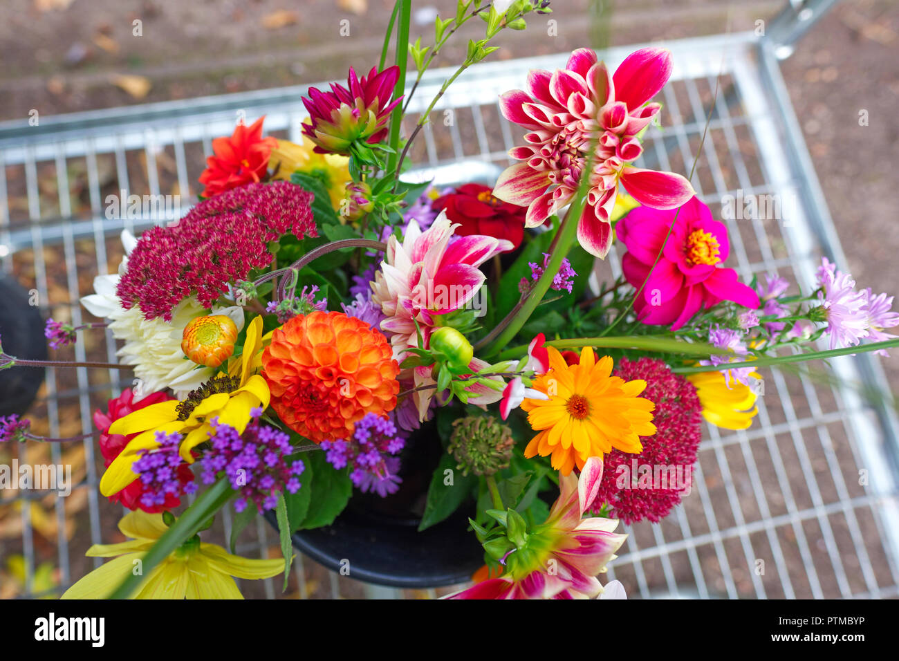 Frisch Blumen für den Verkauf am Palast des Bischofs in Wells, Somerset, UK cut Stockfoto