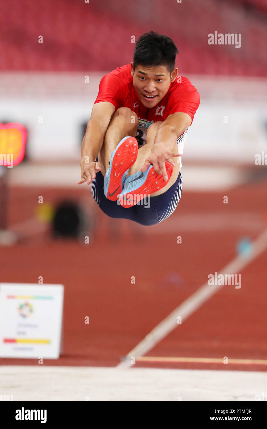 Kanta Kokubo (JPN), 9. OKTOBER 2018 - Leichtathletik: Männer Weitsprung T20 Finale bei GBK Main Stadium & GBK Madya während des 3. Asiatischen Para Spiele in Jakarta, Indonesien. (Foto durch Yohei Osada/LBA SPORT) Stockfoto