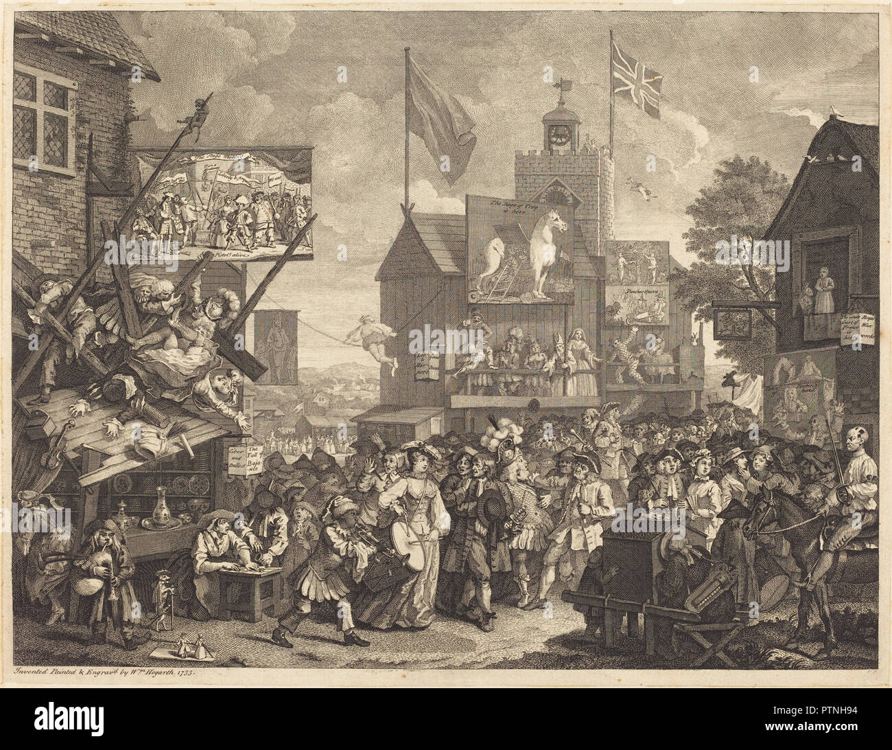 Southwark Fair. Stand: 1733/1734. Medium: Radierung und Gravur. Museum: Nationalgalerie, Washington DC. Autor: William Hogarth. Stockfoto