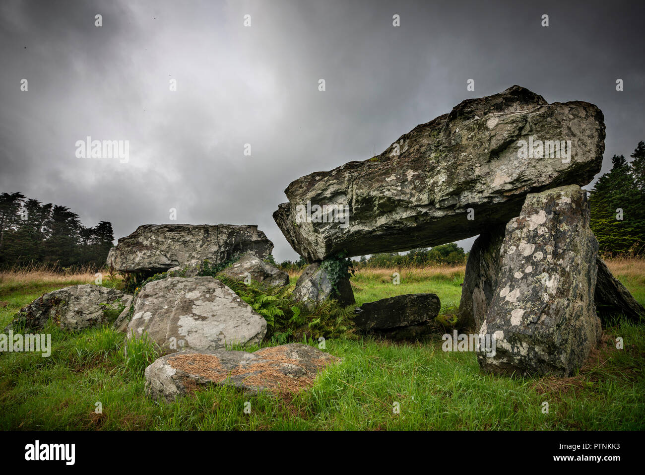 Jungsteinzeit Doppel cromlech auf Anglesey, Wales, Großbritannien Stockfoto