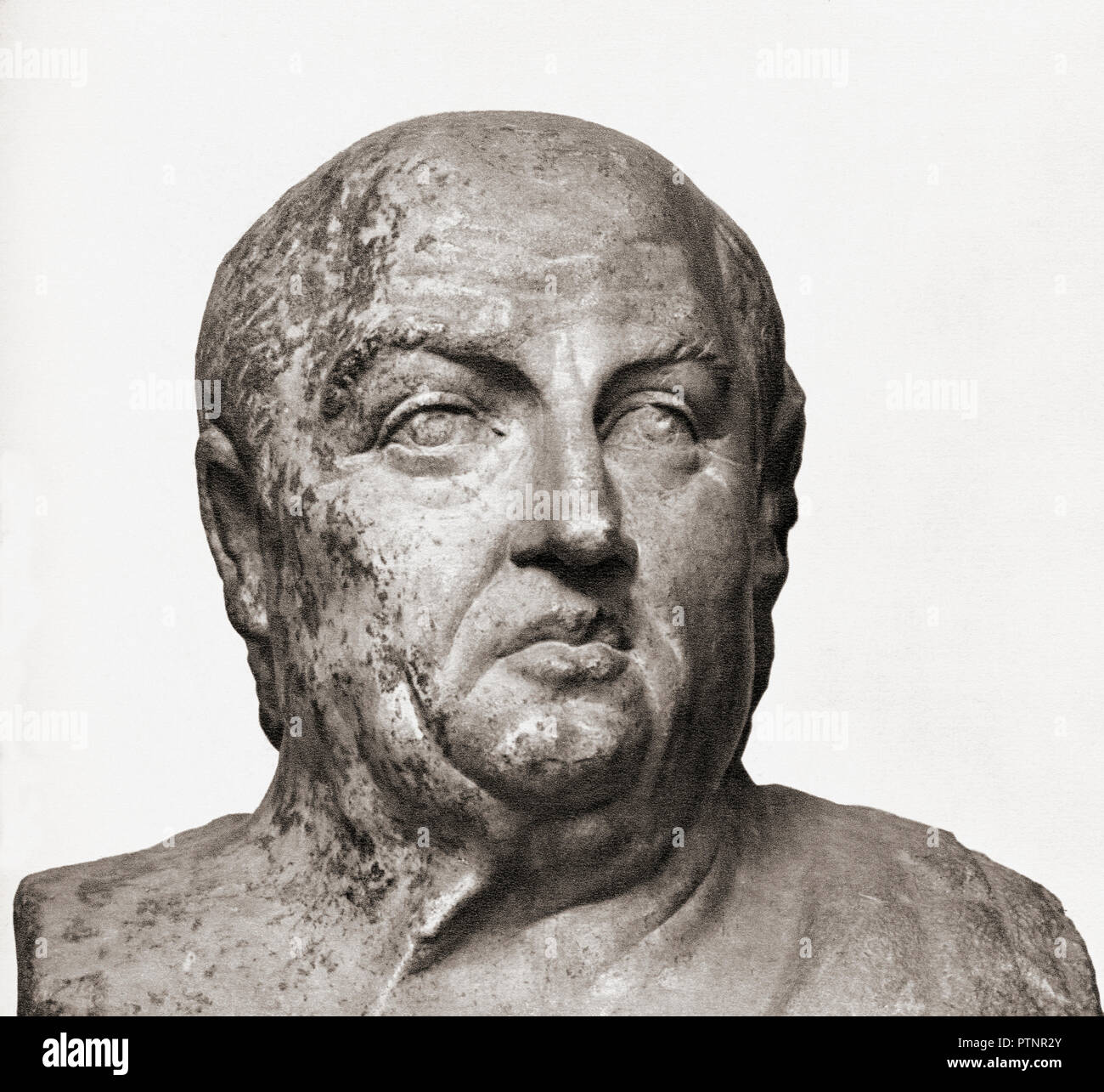 Büste von Seneca dem Jüngeren, aka Seneca, C. 4 BC-AD 65. Römische stoischer Philosoph, Staatsmann, Dramatiker. Stockfoto