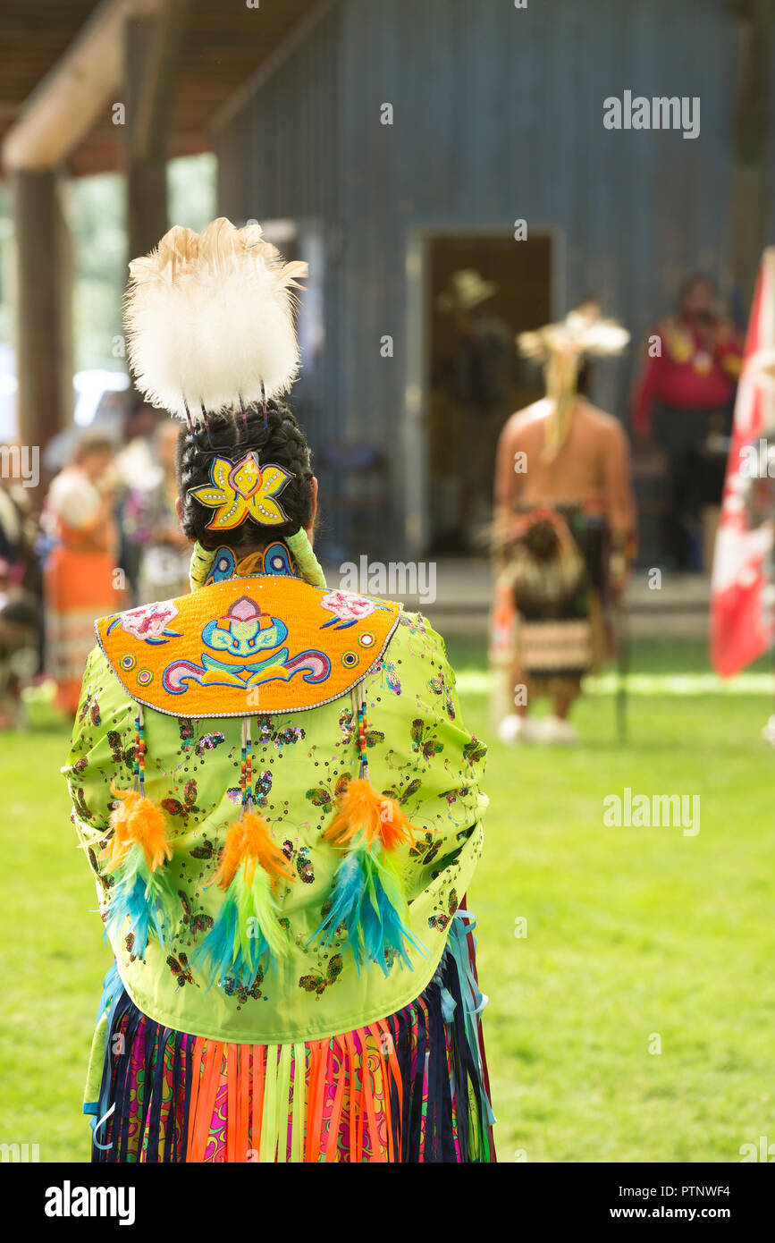 Native Frau am Tamkaliks Pow Wow in Wallowa, Oregon. Stockfoto