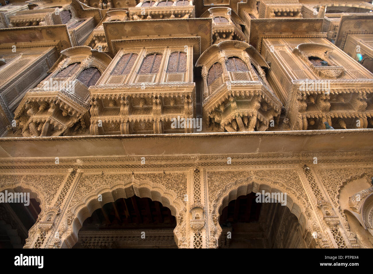 Das Bild der Architektur von Patwaron ki Haveli in Jaisalmer, Rajasthan, Indien Stockfoto