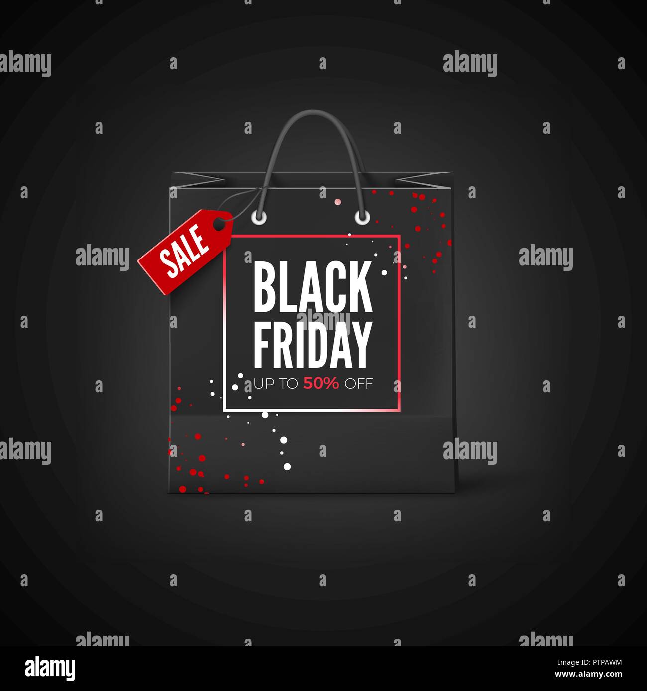 Schwarzer Freitag Aufkleber. Schwarze Tasche mit tag Verkauf und Rabatt anbieten. Vector Illustration Stock Vektor
