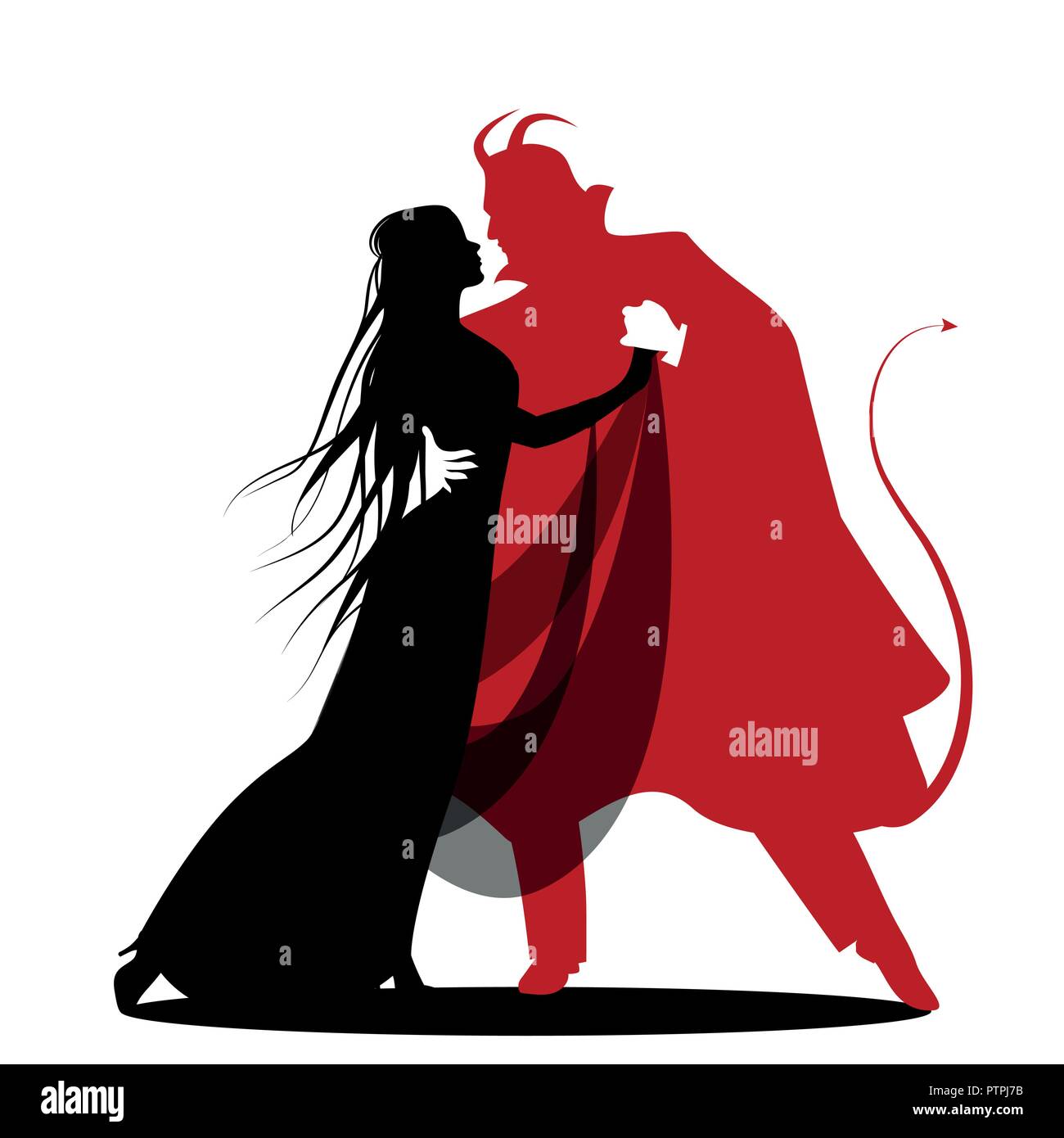 Silhouette der romantischen Teufel Tanz mit einer Dame. Halloween Tanz. Isoliert Stock Vektor