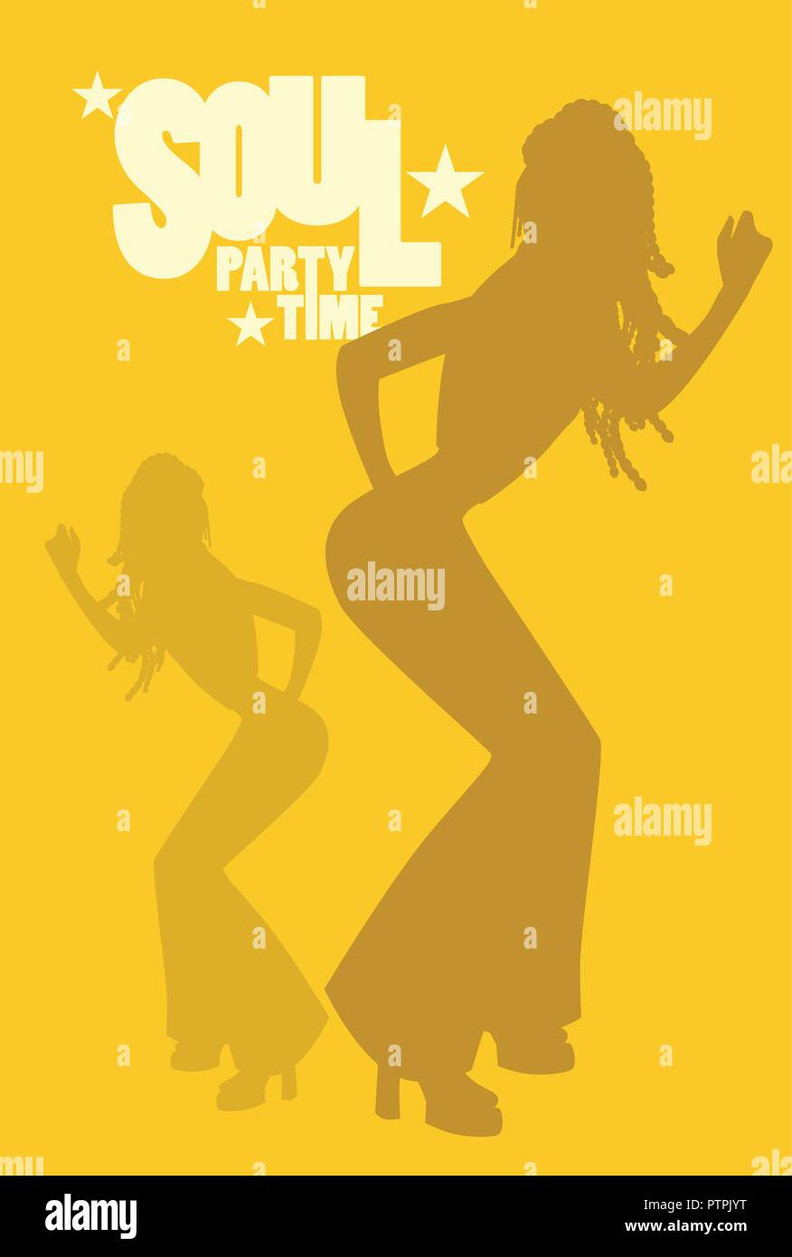 Silhouette von Mädchen tanzen Soul, Funk und Disco Musik. Retro Style. Stock Vektor