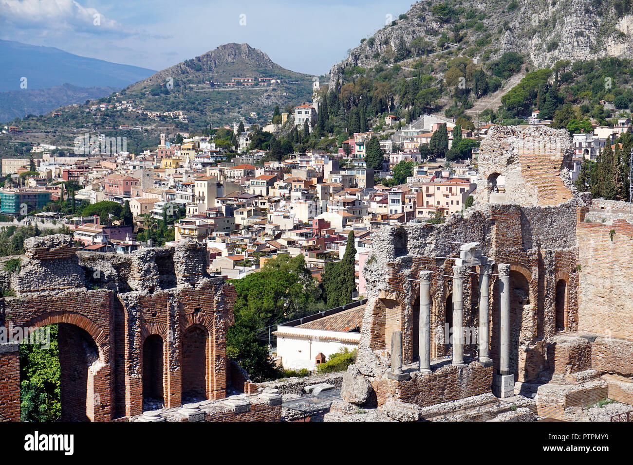 Die antike griechisch-römische Theater von Taormina, Sizilien, Italien Stockfoto