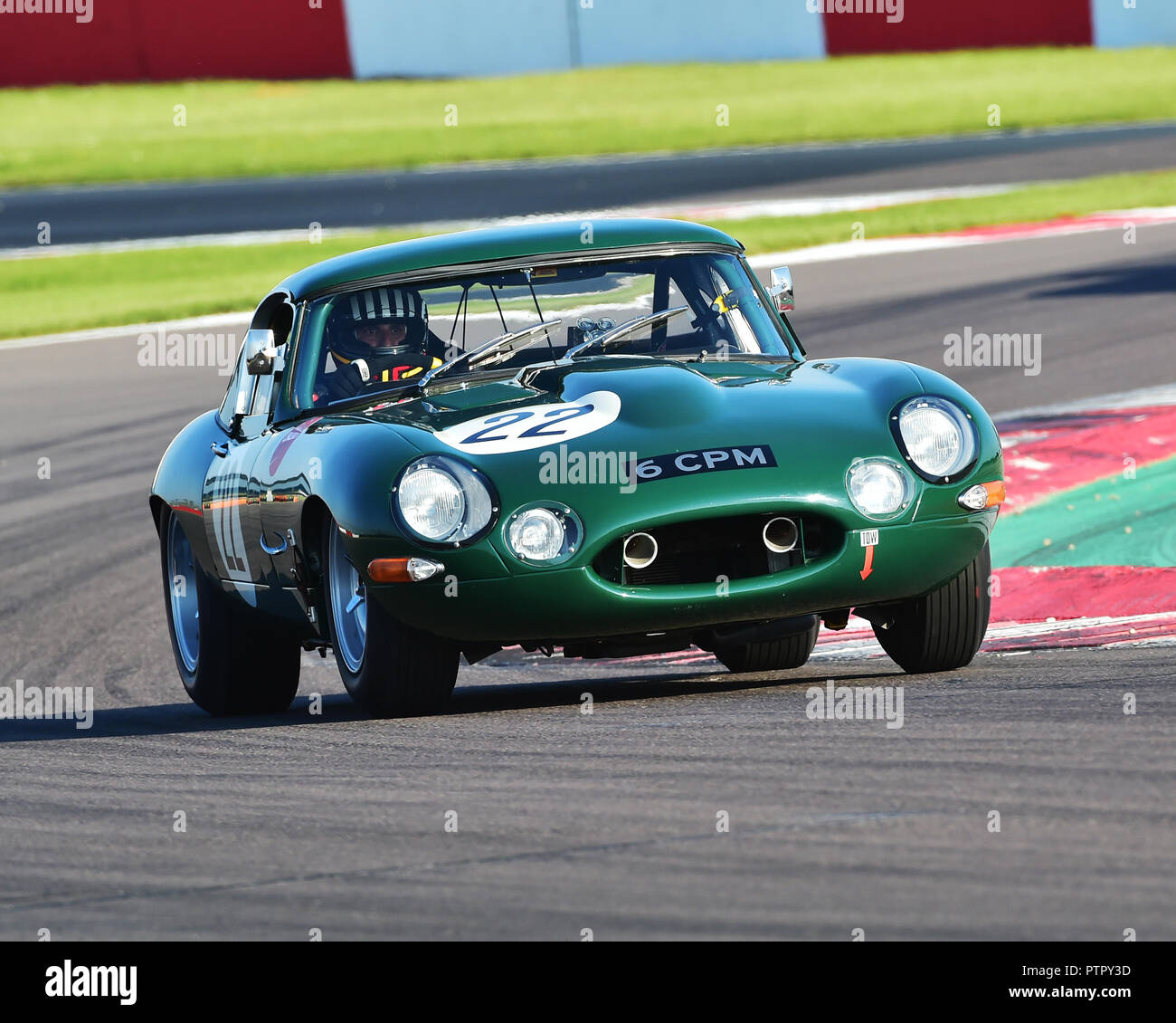 Costas Michael, Jaguar E-Type semi-leichte, Jaguar Classic Challenge, Pre-66 Jaguar Cars, Donington historische Festspiele, 2018, laufender Motor, Motor s Stockfoto