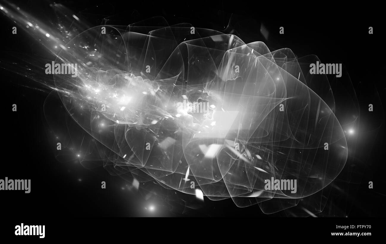 Wave Wirkung im Raum mit künstlichen Elemente Schwarz und Weiß, Computer abstrakt Hintergrund, 3D-Rendering generiert Stockfoto