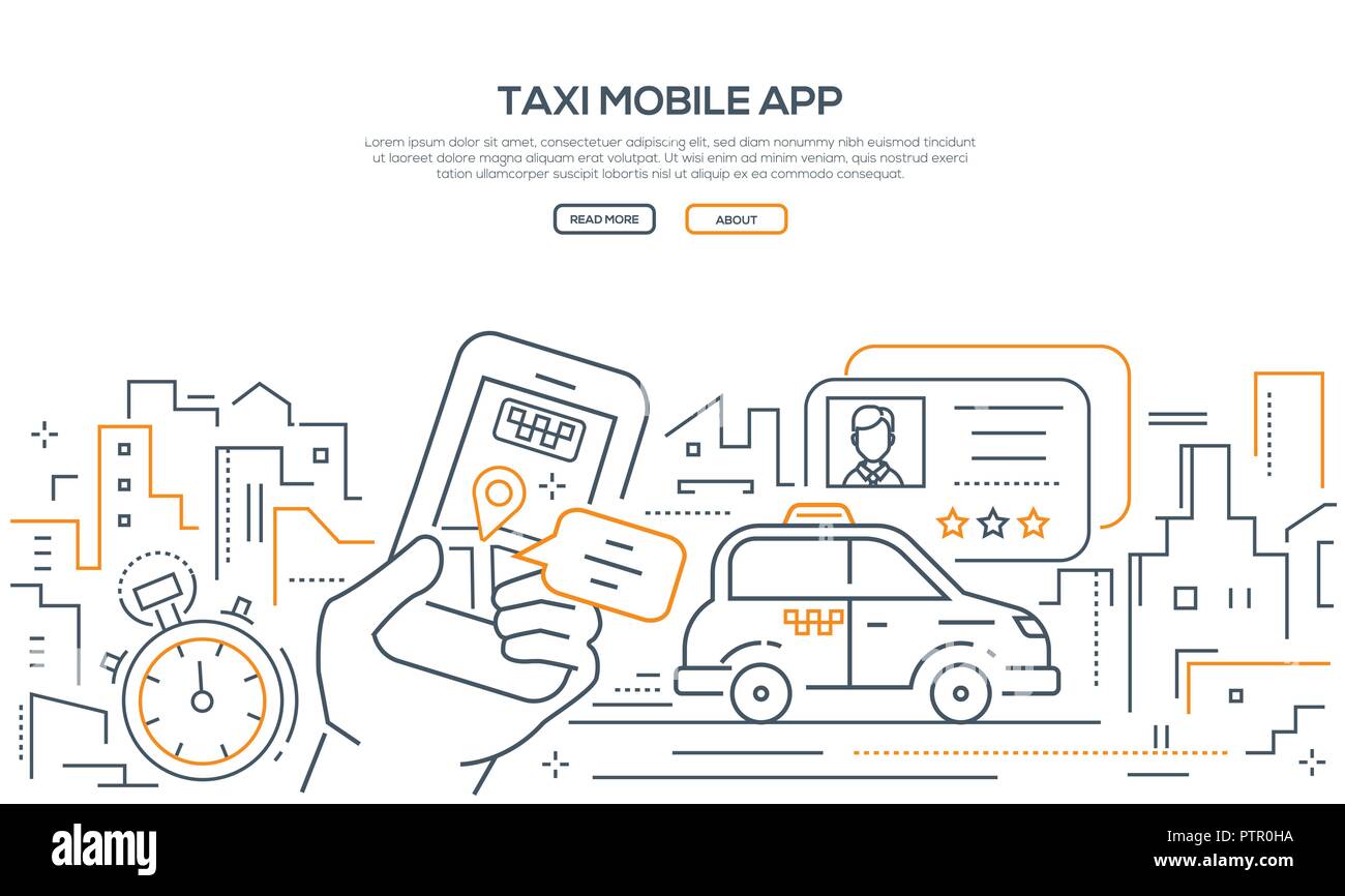 Taxi mobile App - modernes Design Stil Banner auf weißen Hintergrund mit Kopie Platz für Text. Online Service für die Bestellung eines Autos in der Stadt über die Smar Stock Vektor