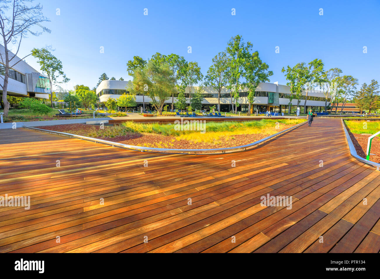 Mountain View, Kalifornien, Vereinigte Staaten - 13 August 2018: Neue Linkedin Corp Campus im Silicon Valley. Linkedin Headquarters ist ein Business- und beschäftigungsorientierte professionelles Social Network Service. Stockfoto