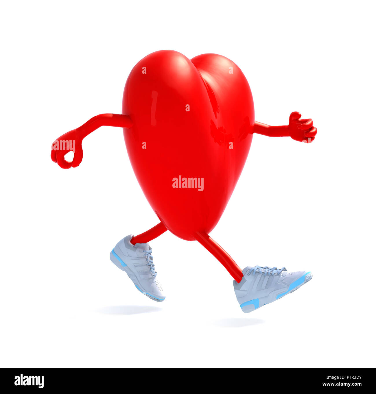 Cartoon Herz mit Armen, Beinen und sneackers, 3D-Darstellung Stockfoto
