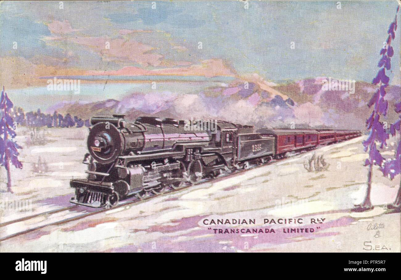 Oilette Postkarte "Trans-Canada begrenzten 'Canadian Pacific Railway um 1910 Stockfoto