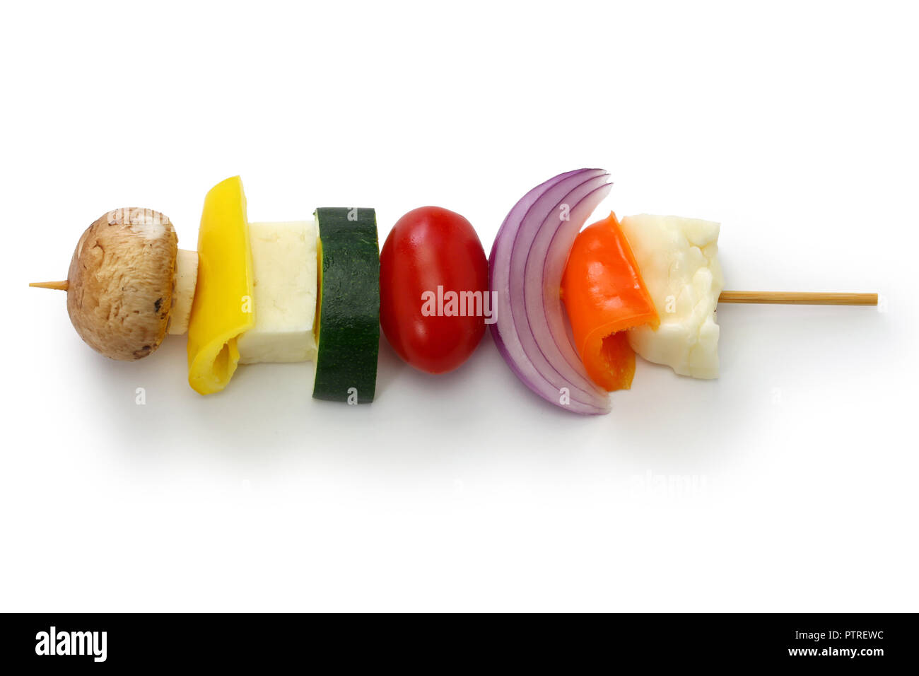 Halloumi Käse Gemüse Spieße kebab Zutaten, Gesundes vegetarisches Gericht Stockfoto