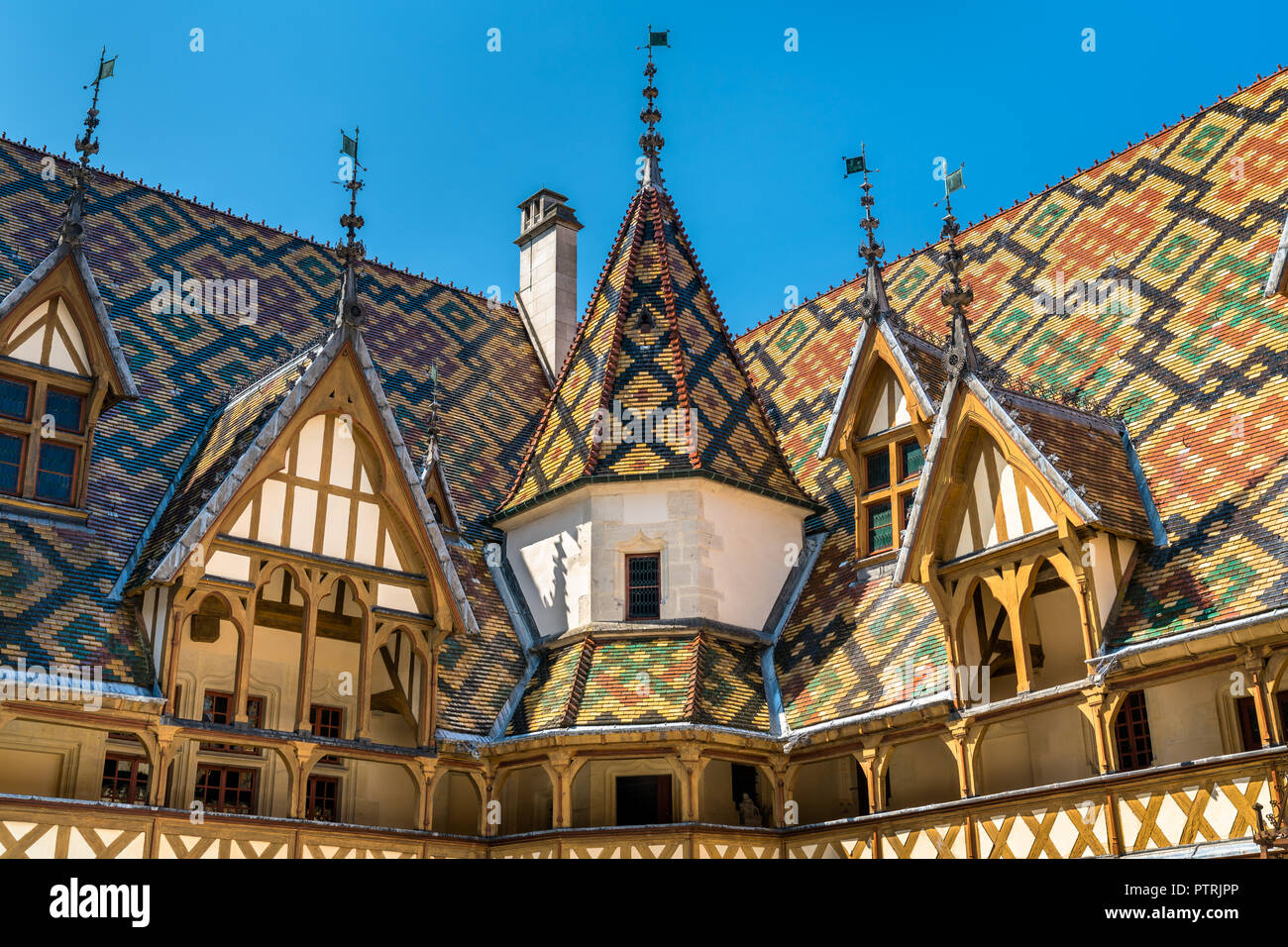 Architektur der historischen Hospices de Beaune, Frankreich Stockfoto