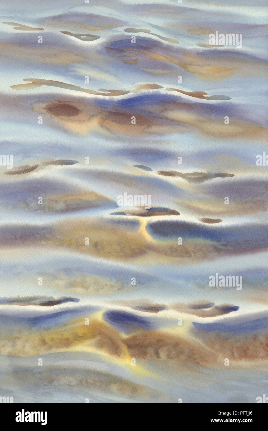 Sonnige Meer mit transparenten Wellen Aquarell Hintergrund Stockfoto